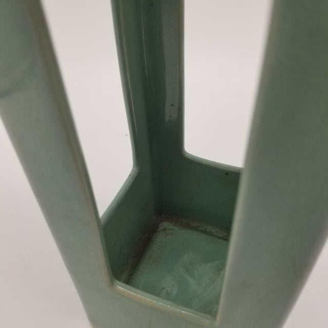 Japanese Japanese Vintage Celadon Ikebana Vase With Openwork Design For Sale - Image 3 of 16