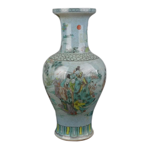 1900s Chinese Porcelain Qing Dynasty Qianlong Marked Crackle Glaze Famille Verte Porcelain Vase Hand Painted Figures Pattern
