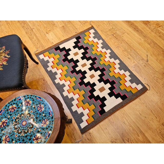 Vintage Navajo Rug, Eye Dazzler Pattern, Wool & Cotton, Native American Wall Art, 3x4 For Sale - Image 12 of 12