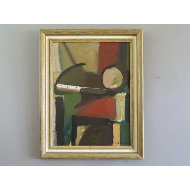 CONSTRUCTED BALANCE Size: 19.7 x 15.8 inches (including frame) Oil on board A mid-century modernist abstract oil...