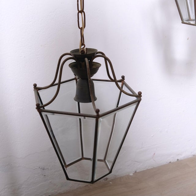 1950s Hexagonal Glass Pendant Lamps, 1950s, Set of 2 For Sale - Image 5 of 16