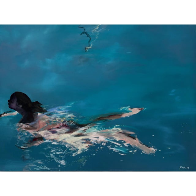 Textile Night Swimmer, Original Oil on Canvas by Jessica Fairley For Sale - Image 7 of 7