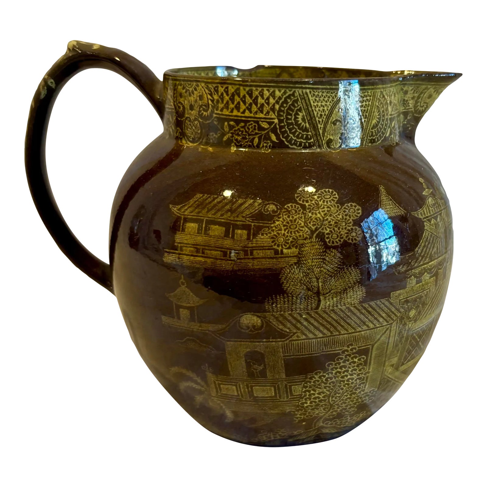 Early 19th Century Yellow Printed Brownware Staffordshire Chinoiserie ...