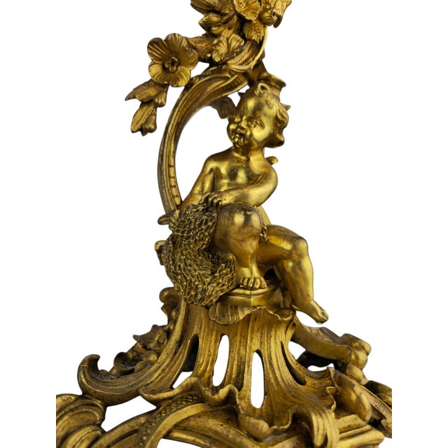 Metal Rococo Gilt Bronze and Brass 5-Light Candelabras with Putti, Set of 2 For Sale - Image 7 of 10