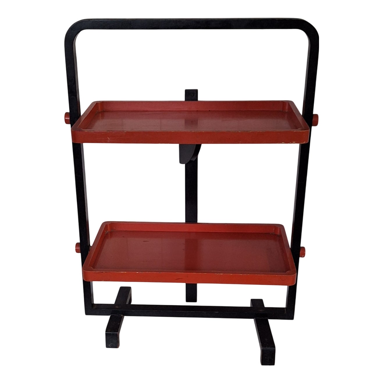Folding Silent Butler Serving Table with Black Frame and Orange Shelves ...