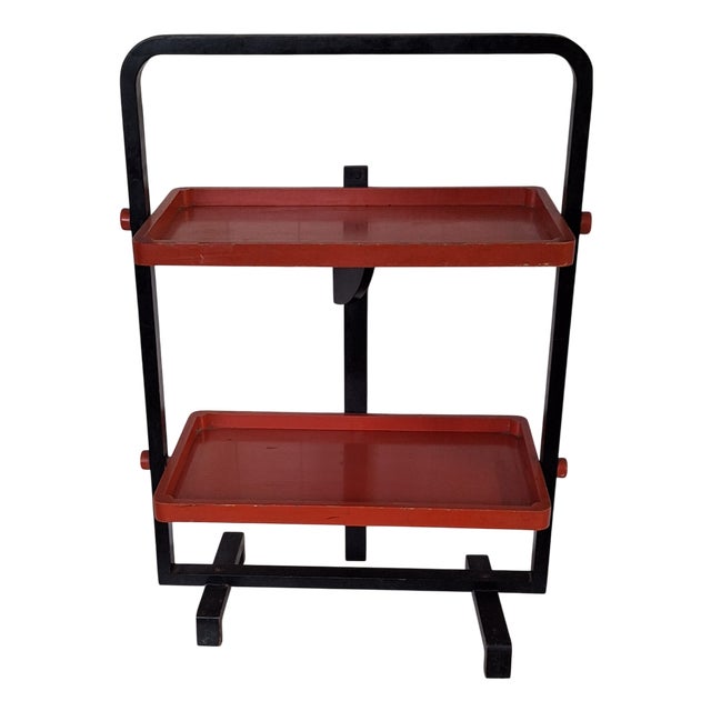Folding Silent Butler Serving Table with Black Frame and Orange Shelves by Andre Groult, 1924 For Sale