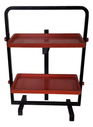 Folding Silent Butler Serving Table with Black Frame and Orange Shelves by Andre Groult, 1924