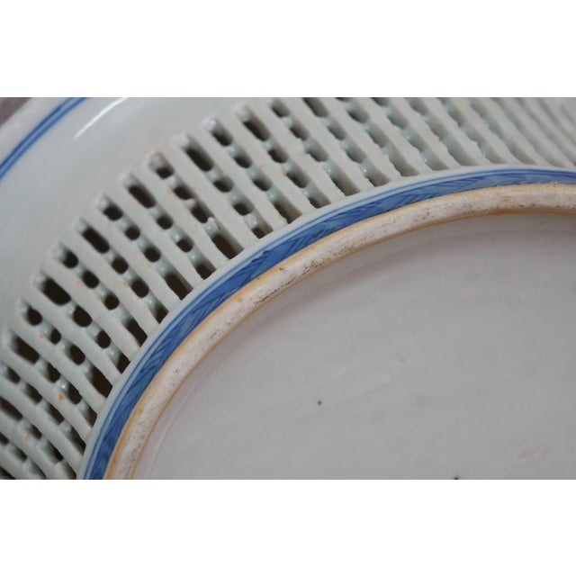 Antique Chinese Export Canton Blue White Reticulated Serving Plate & Basket For Sale - Image 15 of 17