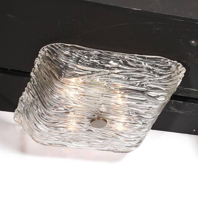 1960s Mid-Century Modern Murano Hand-Blown Textural Clear Glass Venini Flush Mount Chandelier For Sale - Image 16 of 18