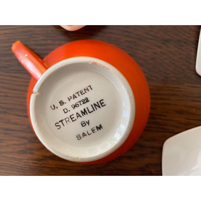 1920s Art Deco Salem Tricorne Streamline Mandarin Orange Dinnerware Place Setting for 4 - 28 Piece For Sale - Image 9 of 12