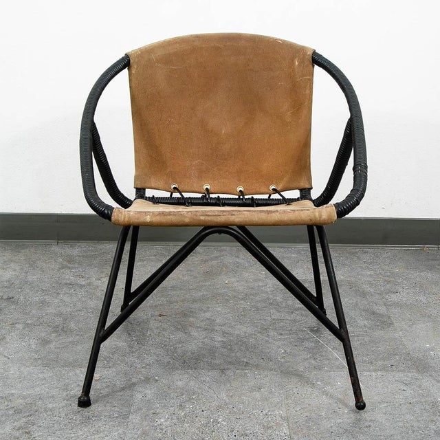Mid Century Danish Modern Side Chair Round Ole Attributed to Erik Jorgensen Tan Suede Black For Sale - Image 4 of 12