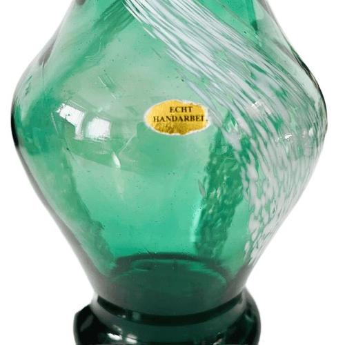 Mid-Century German Green and White Hand-Blown Glass Vase, 1960s For Sale - Image 3 of 8