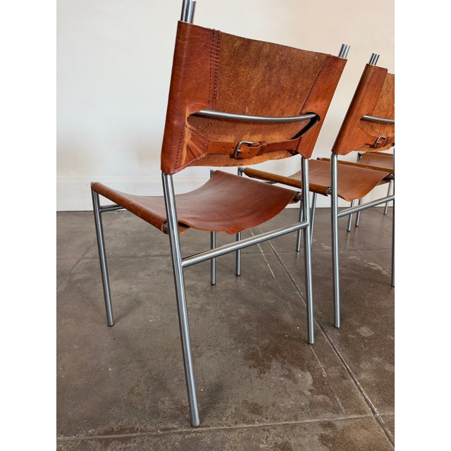 Animal Skin 1960s Martin Visser Patinated Leather Dining Chairs For Sale - Image 7 of 18