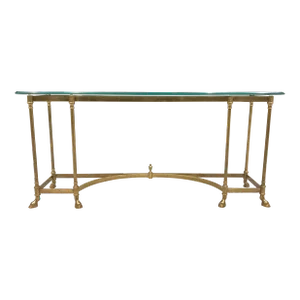 Brass Hoofed Feet Glass Top Console Table Manner of Jansen