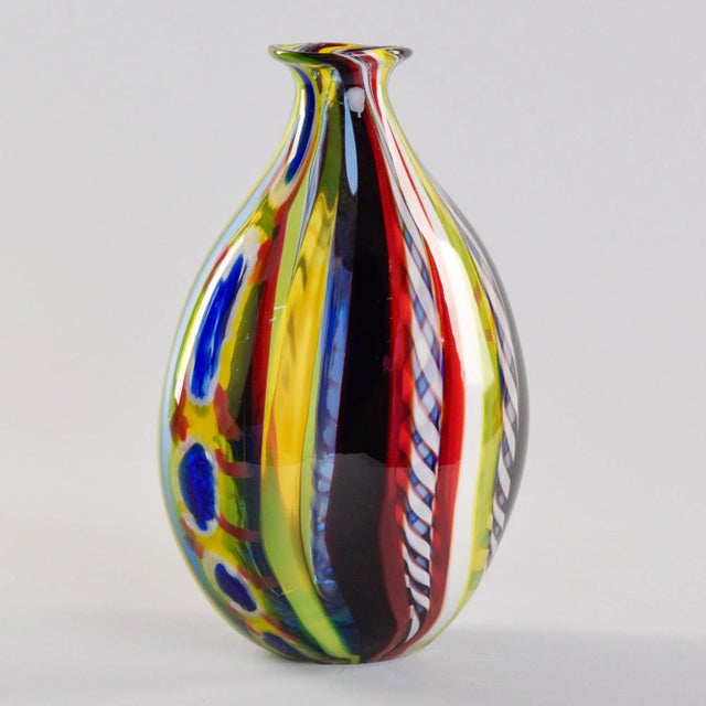 Vintage Multi Color Signed Fabiano Zanchi Murano Glass Vase For Sale - Image 4 of 10