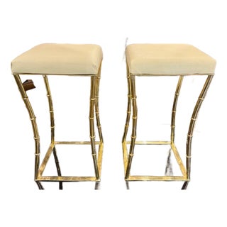 Pair of Polished Brass Bamboo From Stools For Sale