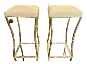 Pair of Polished Brass Bamboo From Stools