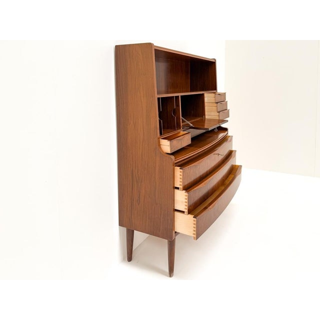 Walnut Secretary with Wave Front by Erling Torvits, Denmark, 1960s For Sale - Image 3 of 11