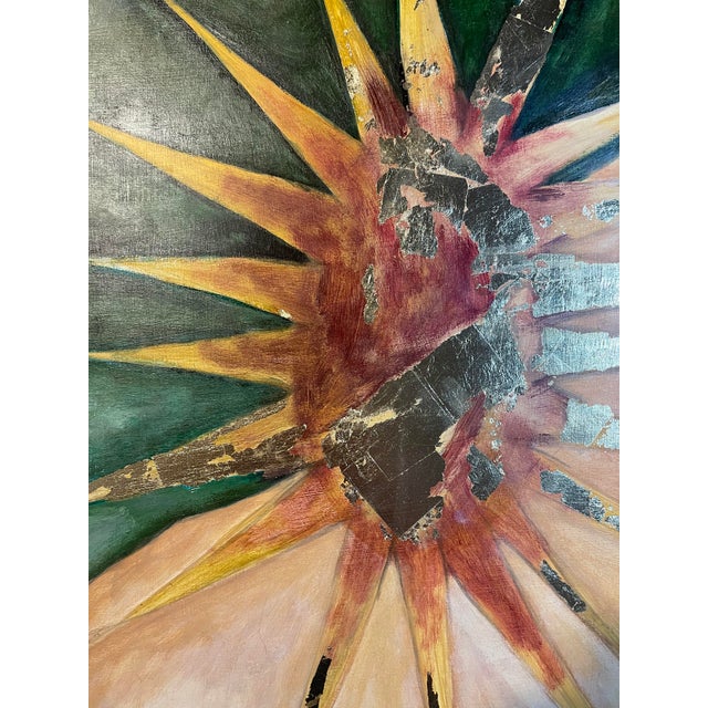 Abstract Starburst Painting "Emerald Green", Framed For Sale - Image 3 of 5