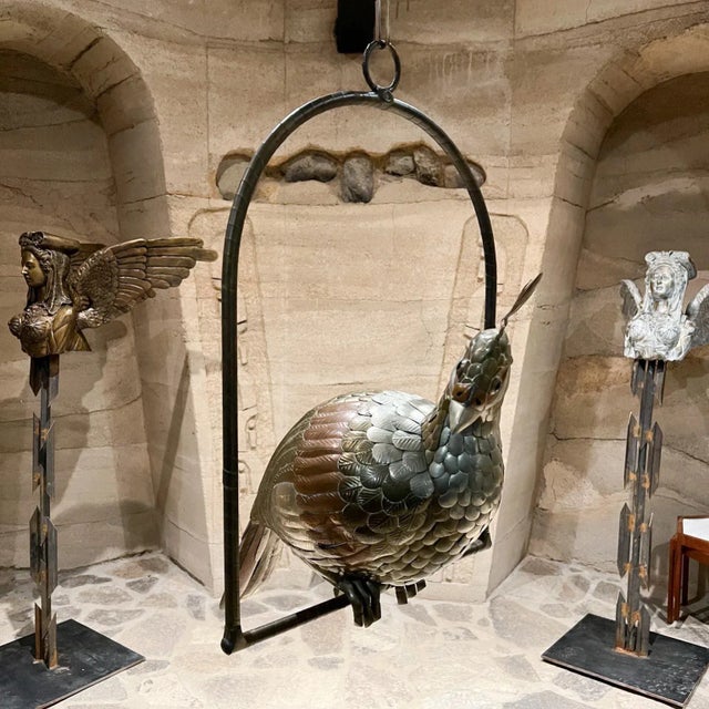 Gold Sergio Bustamante Hanging Metal Parrot Sculpture, 1970s Mexico, Signed For Sale - Image 8 of 14