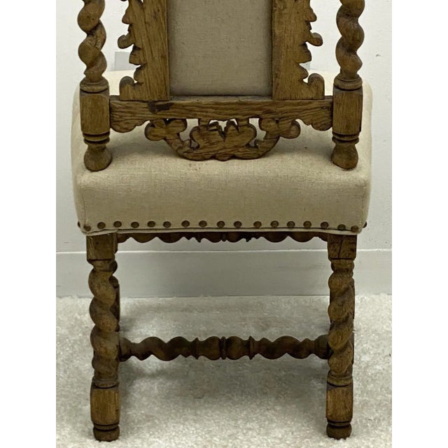 English 19th- C. English Bleached Carved Oak Side Chair in Linen For Sale - Image 3 of 9