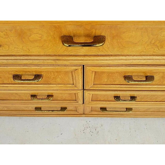 Thomasville Campaign Style Olive Burl Dresser with Brass Drawer Pulls