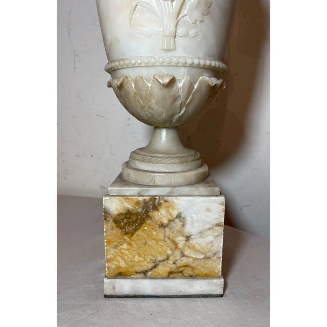 Large Antique Hand Carved Alabaster Stone Marble Urn Flower Electric Table Lamp For Sale In New York - Image 6 of 18