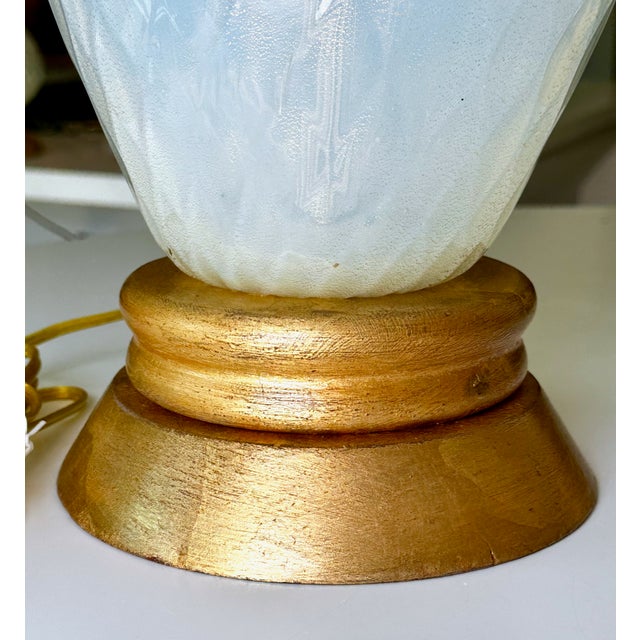 1950s Large Murano Opalescent Blue Gold Inclusions Table Lamps - a Pair For Sale - Image 16 of 18