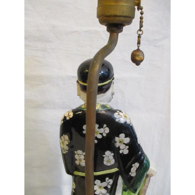 1930s Chinese Porcelain Figures on Art Deco Wooden Bases - Set of 2 For Sale - Image 9 of 13