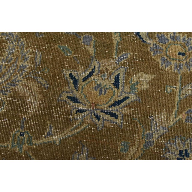 1980s Kashan Rug 10′ X 13’5” Brown Wool Vintage Distressed Hand-Knotted Carpet For Sale - Image 5 of 15