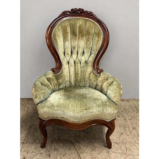 Mid 20th Century Mid 20th Century His and Hers Victorian Carved Floral Parlor Chairs - Set of 2 For Sale - Image 5 of 14