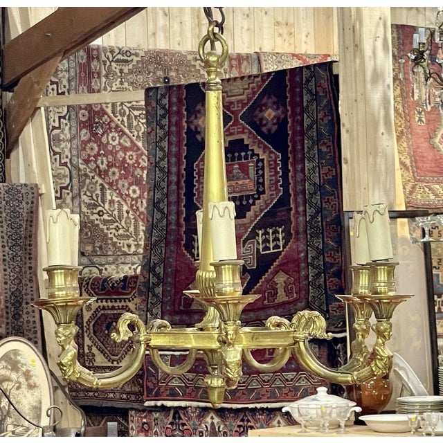 Gold Bronze Chandelier with 6 Lights, 1950s For Sale - Image 8 of 8