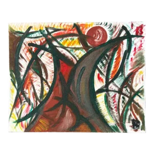 Native American Abstract Landscape TeePee Painting on Canvas - Oklahoma 1970s