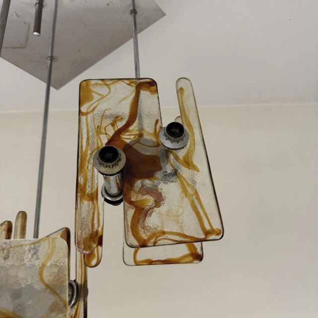 Modernist 16-Light Chandelier in Murano Glass and Steel, 1970s For Sale - Image 3 of 13