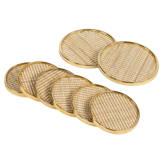Mid-Century Modern Barware Coasters in Brass and Rope, Italy, 1970s, Set of 8 For Sale - Image 14 of 14