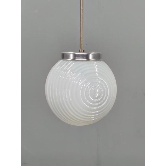 Czechoslovak Ribbed Opaline Glass Pendant Light, 1970s For Sale - Image 9 of 10