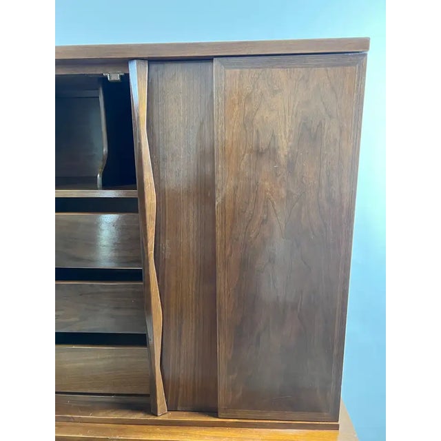 Mid-Century Modern American of Martinsville Walnut High Boy Dresser or Armoire For Sale - Image 14 of 18