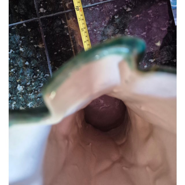 Mid 20th Century Vintage Mid-Century Majolica-Style Whimsical Leaf & Climbing Frog Ceramic Vase (Jg) For Sale - Image 5 of 7