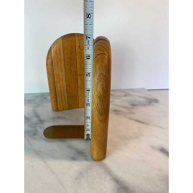 Mid-Century Modern Rounded White Oak & Brass Bookends - A Pair For Sale - Image 9 of 9