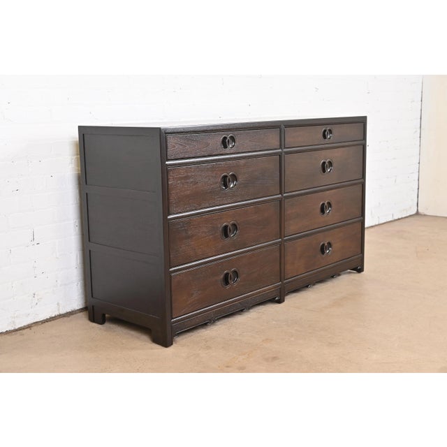 Mid-Century Modern Michael Taylor for Baker Far East Collection Walnut Double Dresser, Newly Refinished For Sale - Image 3 of 12