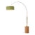 1980s Nova of California Tambo Brass Floor Lamps - 92" Modern 1-Light Arc Lamp, Avocado Linen Drum Shade, Light Wood Base, Weathered Brass, Dimmable For Sale