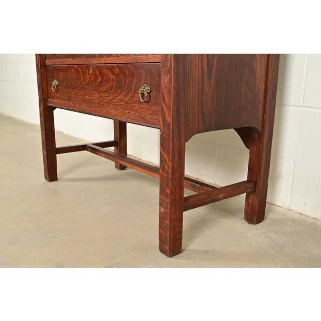 Stickley Brothers Style Antique Mission Oak Arts & Crafts Secretary Desk With Bookcase Hutch, Circa 1910 For Sale - Image 10 of 14