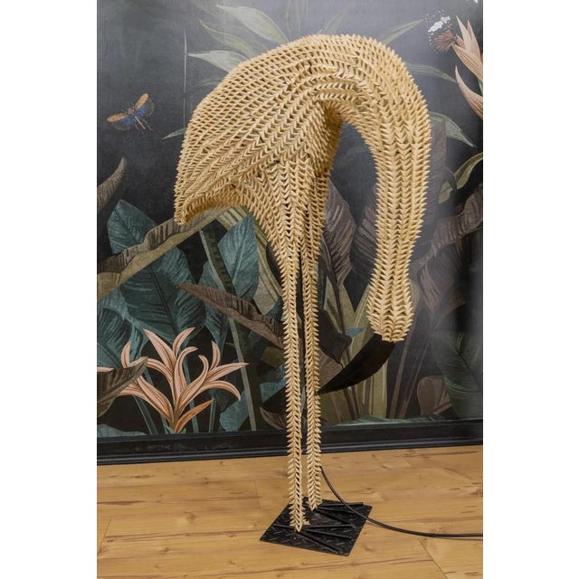 Mid-Century Modern Life-Size Rattan Bird Sculpture Floor Lamp, 1960s For Sale - Image 16 of 18