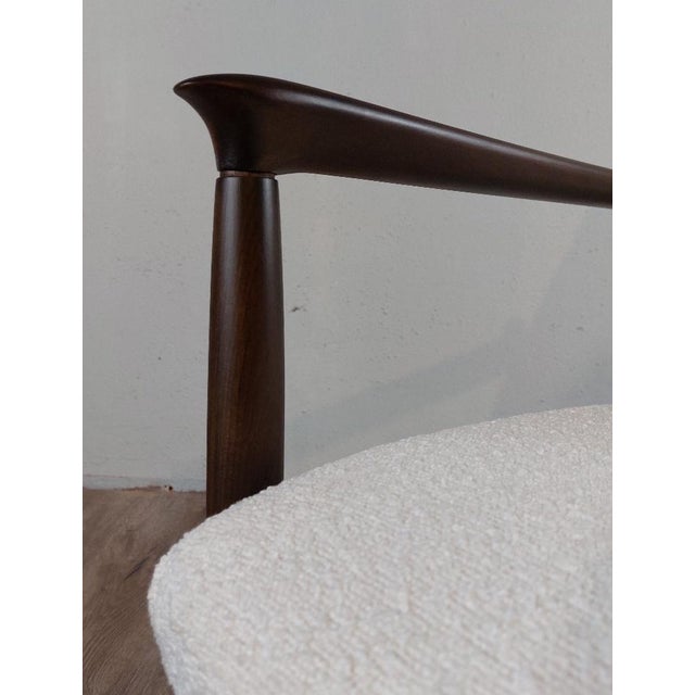 Set of Mid-Century Armchairs in Darkened Beech and Bouclé White by Edmund Homa, Polish, 1960s For Sale - Image 15 of 18