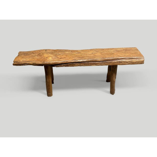 Contemporary Andrianna Shamaris Teak Wood Log Style Bench For Sale - Image 3 of 5