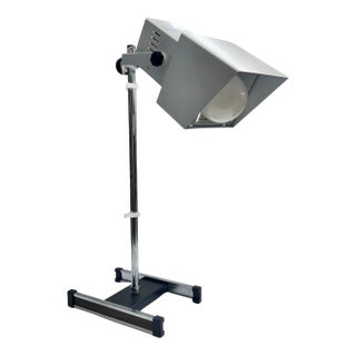 Vintage Adjustable Industrial Task Lamp With Chrome Stand & Geometric Metal Shade For Sale
