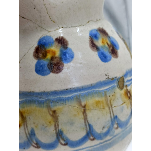 Blue Antique Hand-Painted Majolica Ceramic Jug, Italy For Sale - Image 8 of 10