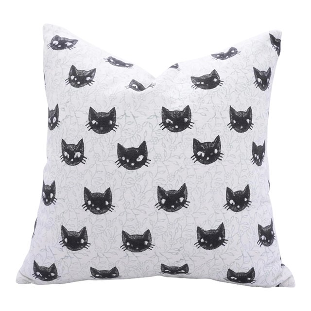 Fabdivine Halloween Cat Face Pillow Cover Artisan Cotton Cushion for Festive Home Décor Size 22x22- Kitty For Sale