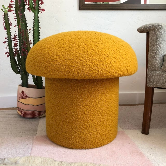 Mustard Mushroom Ottoman in Mustard Boucle For Sale - Image 8 of 12