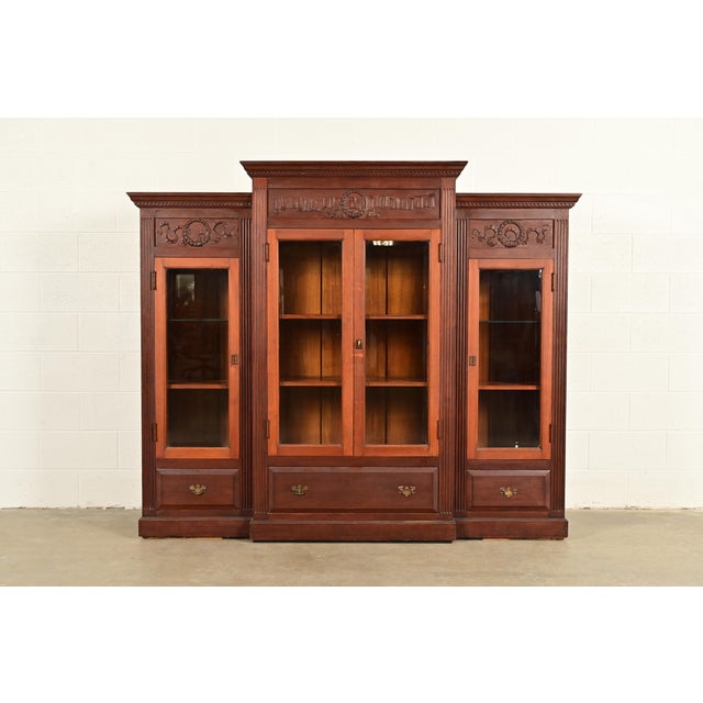 R. J. Horner Style Antique Victorian Carved Walnut Triple Bookcase Cabinet, Circa 1880s For Sale - Image 12 of 12